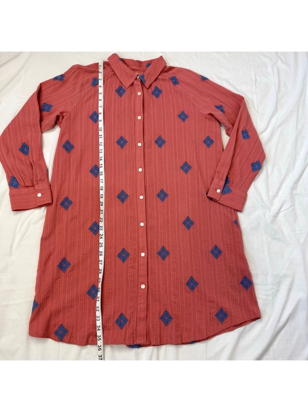 NWT Pure Jill Embroidered Shirtdress Women's Medium Petite Coral - Picture 6 of 16